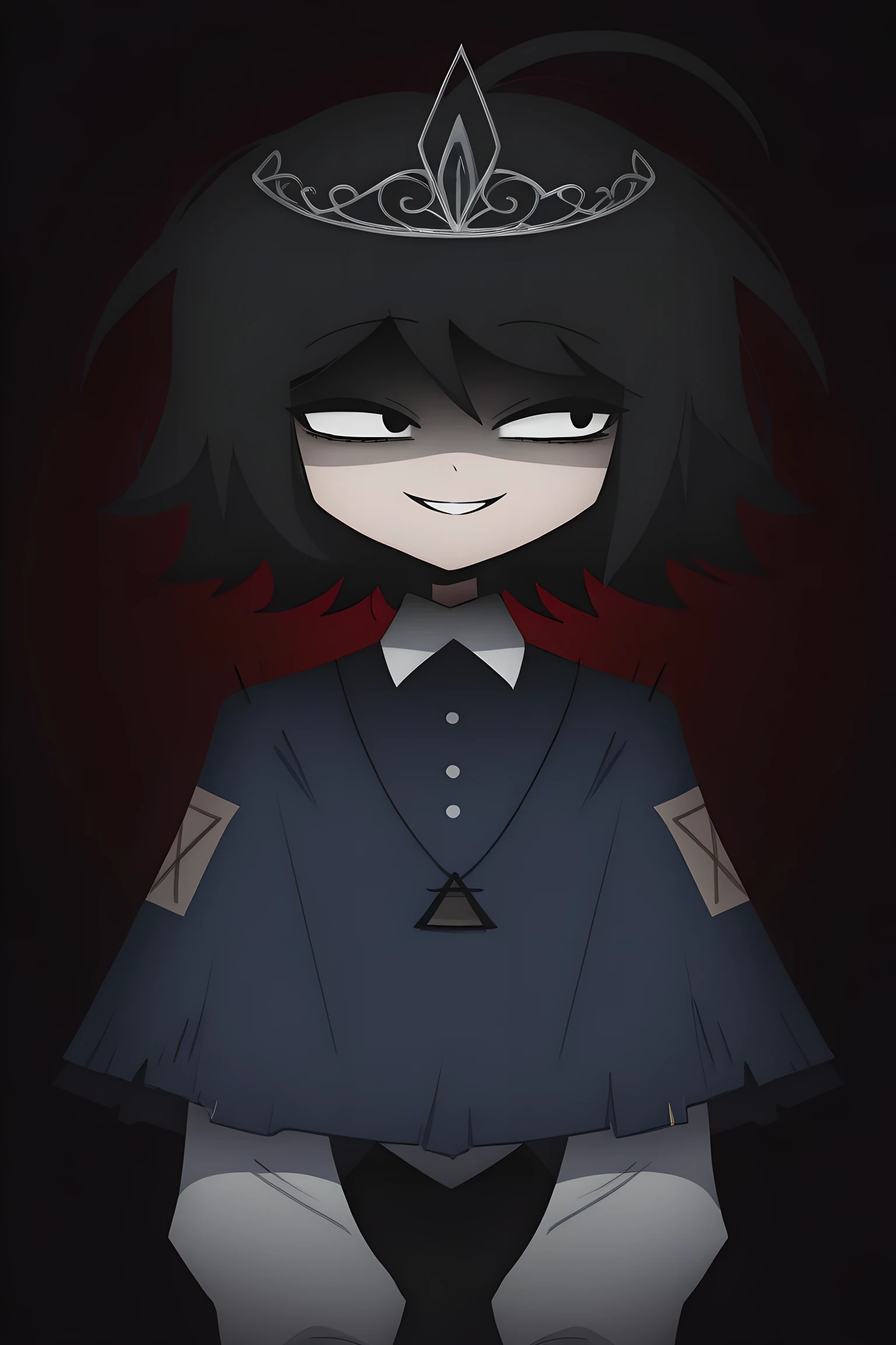 sketch, 15546+456868, AliceFPE, 1girl, solo, medium hair, black eyes, black eyes, tiara, black eyes, smile, capelet, long sleeves, white socks, portrait, upper body, eye contact, intense expression, exaggerated features, high contrast, detailed lines, distorted proportions, intense gaze, emotional intensity, dramatic,
unsettling, contemporary, psychological, graphic, dark, eerie, haunting, psychological horror, expressionism, abstract human form, stylized, portrait, upper body , facing viewer, looking to the side,
indoors, dark room,
masterpiece, best quality, amazing quality, very aesthetic, absurdres, newest, scenery,