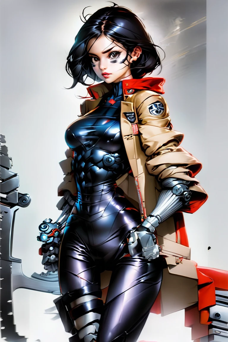 (((back view))), (((perfect ass))), (((Brigitte Nielsen))), ((( soldier suit ))), (((Black short haircut with ponytails))), (((Russian girl))), ((high collar)), (((red army suit))), (((best qualityer: 1.4))), (Unbeatable masterpiece), (hiper HD),(CG 8k hyper-realistic), (((brave face))), (((breasts big))), (((hyper feminine))), sexly girl, ((( sculptural body ))), (((1 Kizi))), Kizi cibernética de 25 anos com perfectbody,,Beautiful and well-groomed face,muscular body:1.2,solid color detailed jacket, (Head to thigh photos), Complex equipment, green dark,Long pants,Tight clothes are dark,With white stars and off-white stripes,,,,,Armor Metal Electronic Parts, Poison tattoos ) INFO, Kizi, (((standing alone))), pirralha violent, ((())), sexly, pose de atitude, work of art, post-apocalypse, (((manga style))), bounty hunter, violent, Manic, the way you want, slenderbody, thin but strong, perfectbody, roupa moderna, advanced technology, neon, sleeves with vertical striped pattern, neutral background, (( cowboy shot )). intricate visual