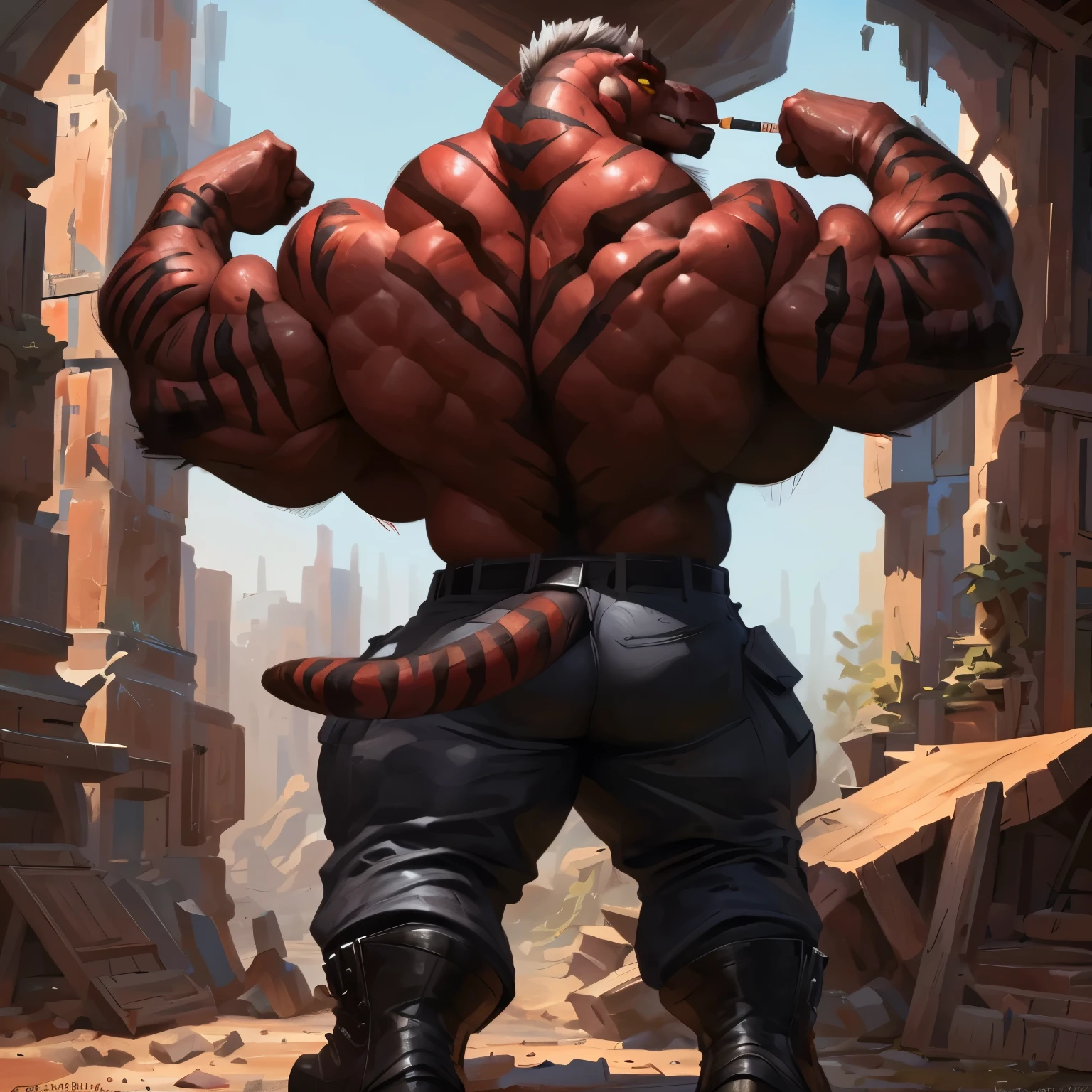 incineroar, furry, male, solo, looking at viewer, bad boy, ultra detailed, front view,pose, (open clothing), punk jacket, tear jeans, abs, pecs. perfect lighting, CG, detailed fur texture, by Pino Daeni, niji. in alley. bust portrait, pants down, black fur, white ears, yellow eyes, white skin, bodybuilder, muscular,Art,high_detailed_background, wide, wide_body, strong_body, muscular_body, visible_abs, ,, abs,big_pecs, visible_pecs, huge_body, warrior, confident,mane, hyper_body, hyper_torso, perfect_eyes,Huge pec, muscular pec, huge pec muscle, gigachad muscular, muscular!!, large muscles, big muscle, muscular!, powerful and huge, big muscles, muscular!!!, muscular characters, musclebound and hulking, giant and fat, as a titan, muscular!! sci-fi, massive muscles, strong and imposing, big arms extre, tall, long_legs, huge, size_difference, abs, pecs,, abs, pecs, bar_backgropund, NSFW,cock,dick, penis, big_penis, feline_penis,trucker_cap, trucker_outfit,sexy,hot,normal_cock, normal_size_balls
