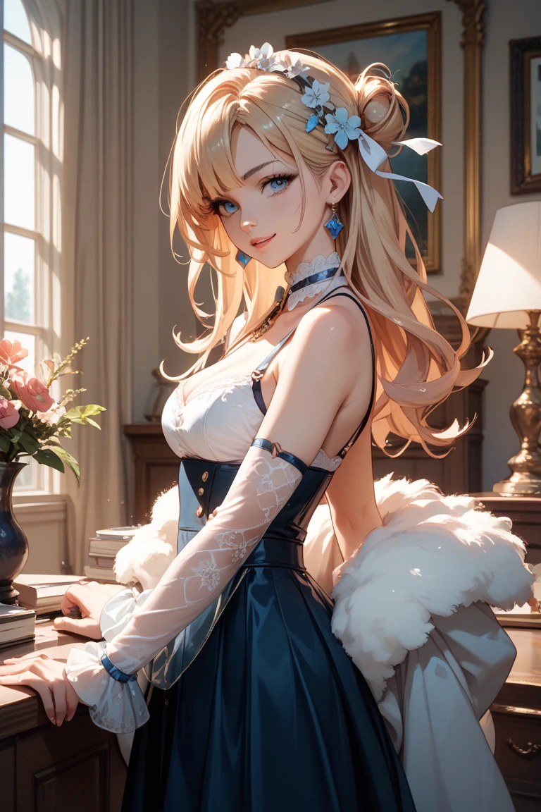 (masterpiece, Highest quality:1.3), (Super detailed:1.2),(Super detailedな顔:1.2),(Super detailedな目:1.2), (hyperRealistic:1.3), (RAW Photos:1.2), High-definition RAW color photos, Professional photos, (PhotoRealistic:1.4), (Realistic:1.4),8K,Professional Lighting, Perfect Anatomy,(Bright smile:1.2),High detail, Sharp focus,One Girl,(lake,flower:1.2),Elf,Long blonde hair,blue eyes,White dress,(dancing:1.2),medium breasts