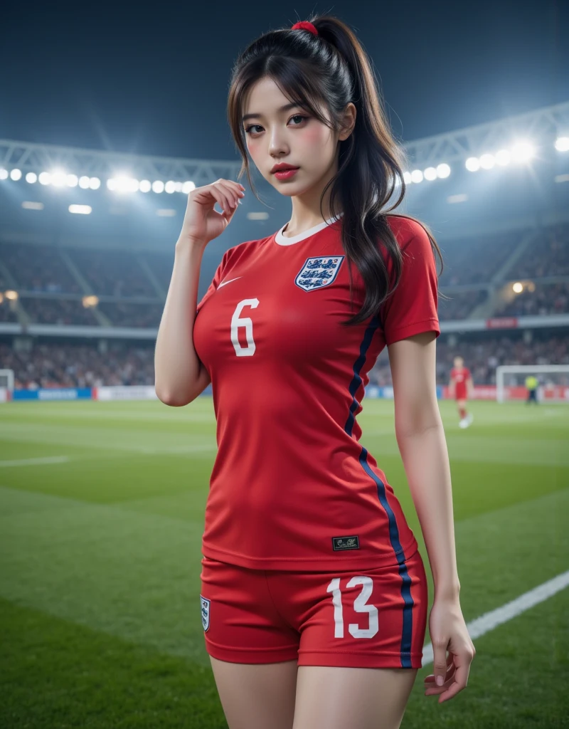 Ms. Arav poses at a football match in a diving suit, and shorts streetwear, Sports Fashion Photography, Sports and shorts, Hero Muay Thai Pose, MMA Left Hand Posture, shorts, Sports and Shirt, mina petrovic, mandy jurgens 8 k 1 5 0 mpx, Short stature, Victoria Gavrilenko