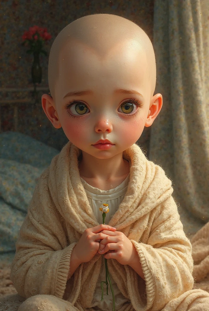 Best quality at best,8k wallpaper,A handsome little boy,(little monks:1.2),bald-headed,(The is facing the screen:1.25),largeeyes,frontage,Surrounded by beautiful flowers and nature。The illustration is a high-definition illustration in 4K resolution