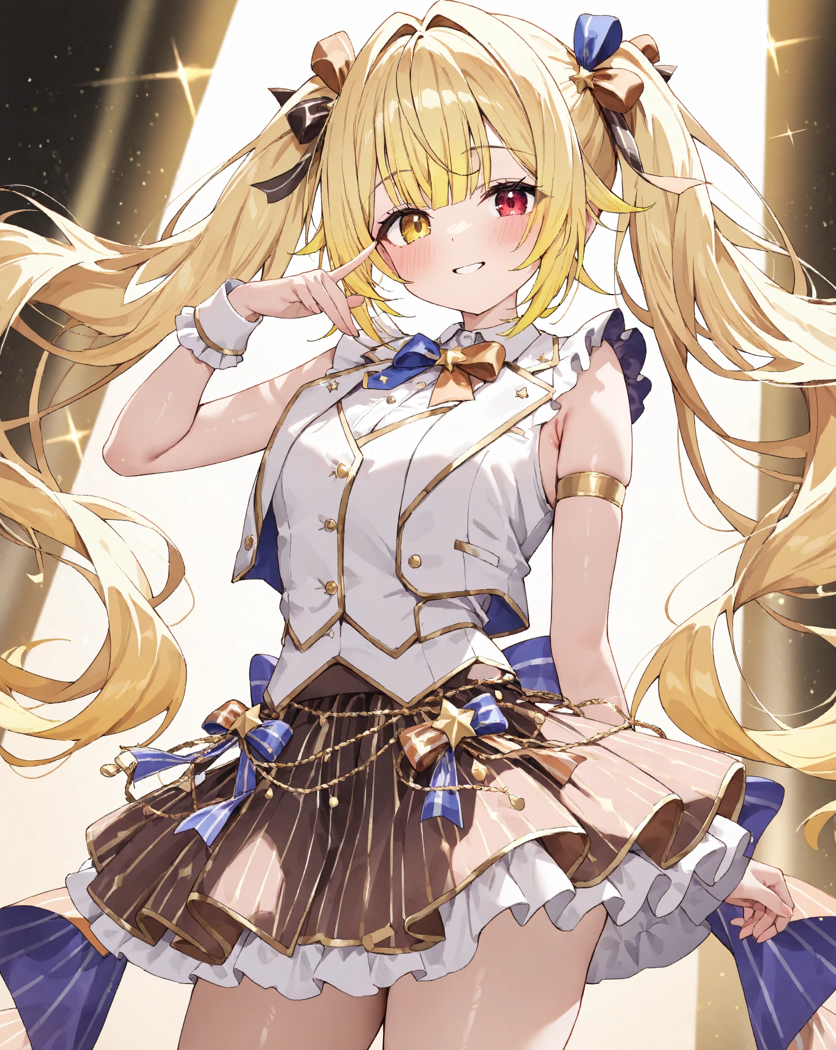 Blonde、semi-long、Golden Eyes、Color Purple Idol、Fluffy skirt、dance、