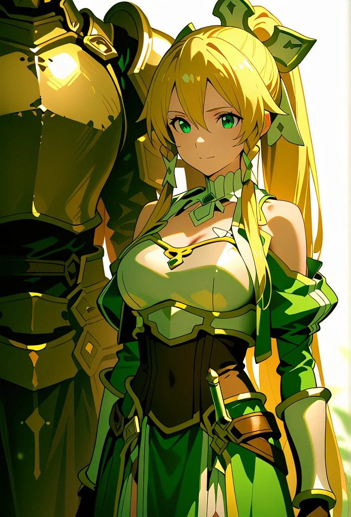 
((greatest masterpiece:1.3, ultimate quality:1.3, ultra-detailed:1.2)), (movie lighting), ((perfectly sensual)), super fine illustration, an extremely delicate and beautiful, 4K, 8K, 16K, UHD, 1girl, Leafa\(Sword Art Online\), blonde hair, long hair, ponytail, hair ribbon, emerald green eyes, large breasts, curvaceous female figure, anatomically perfect, intricately detailed beautiful face,, voluptuous, well-proportioned feminine body, anatomically perfect, detailed beautiful face, radiant smile, bag, looking at viewer, outdoors, smirk, (dark skin:1.2), (dark-skinned female:1.2), microdress, bodycon, o-rings, miniskirt, waist cutout, bangs, day, collarbone, earclip, bare shoulders, elbow gloves, asymmetrical bangs, upper body