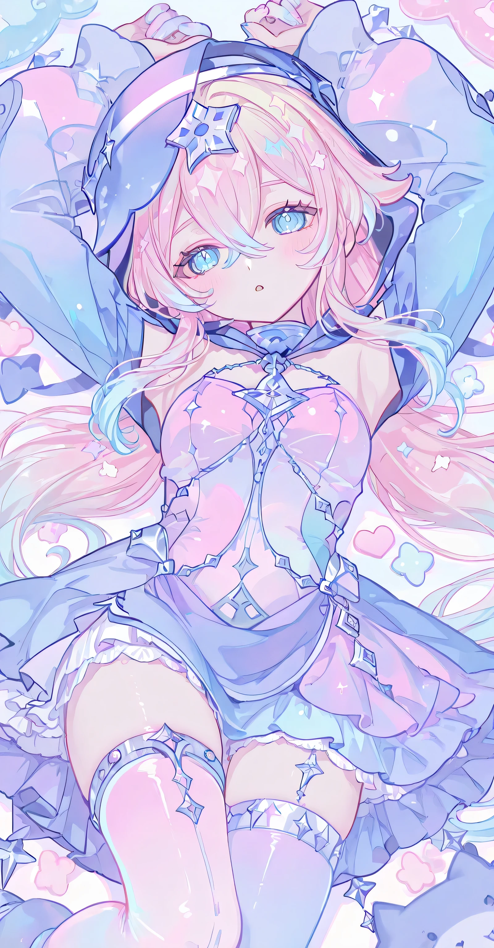 ((masterpiece、Super detailed、intricate details、high quality、distinct、An illustration))、girl 、18-year-old、150cm、40 km、C cup、thin、slim body、short hair、shortcut、bdsm、spider webs、spider websに掛かった少女、arms outstretched、Both arms are tied、spider websに張り付け、spider websに縛られている、silver hair、platinum、Shyness、pink leotard、torn leotard、Thin leotard、beautifully、risky、See-through、cleavage exposed、first round、first roundを引っ張られてる、whole body、Overall view、巨大なspider webs、Shy、fear