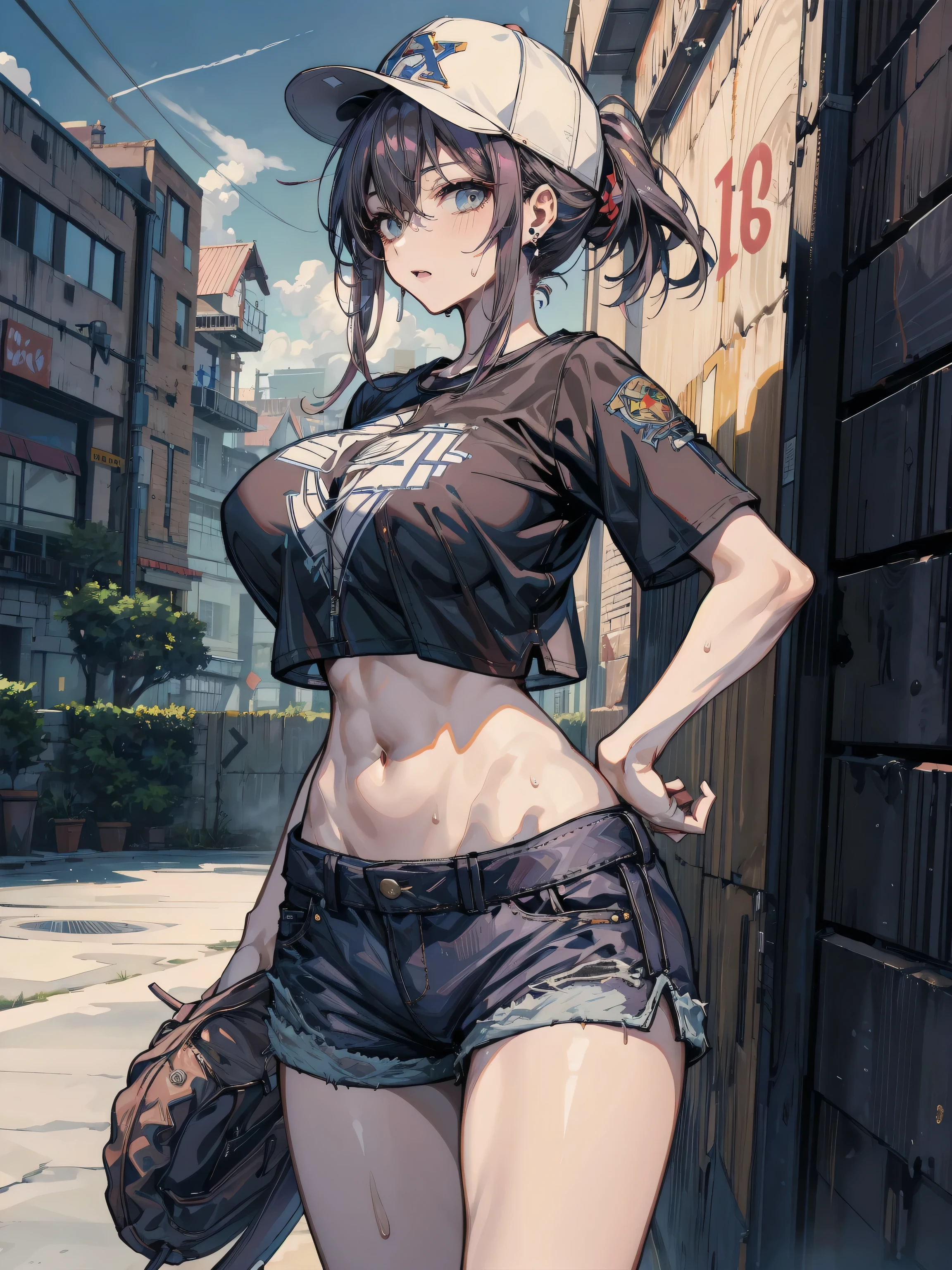 Mariam, Highest quality, (beauty), masterpiece, 1 person, Rendering based on physical laws, Ultra-high resolution, Tight waist, thin, Big eyes, Long legs, (Small breasts), Erect nipples, Swollen eyes, night, (Rainy Town), Light Skin, Facing the audience, Combat Stance, (Close your fist), A strong expression,