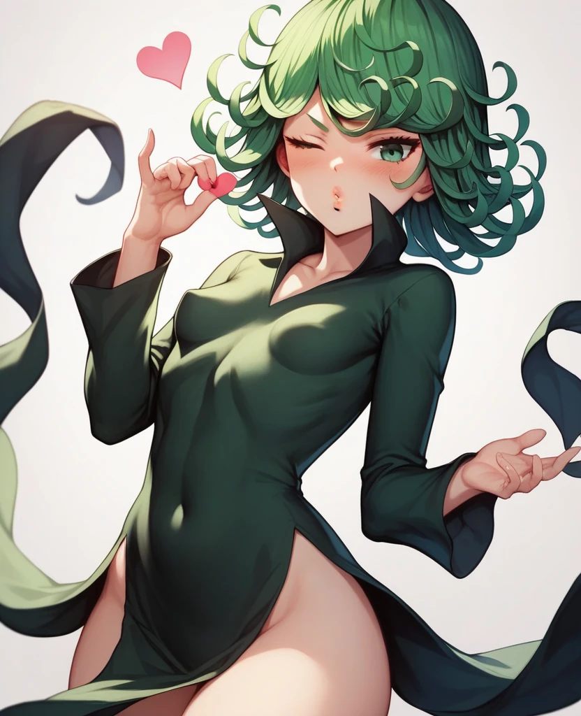 tatsumaki de one puch man, with a pregnancy test in her hand showing it towards the camera and somewhat upset.