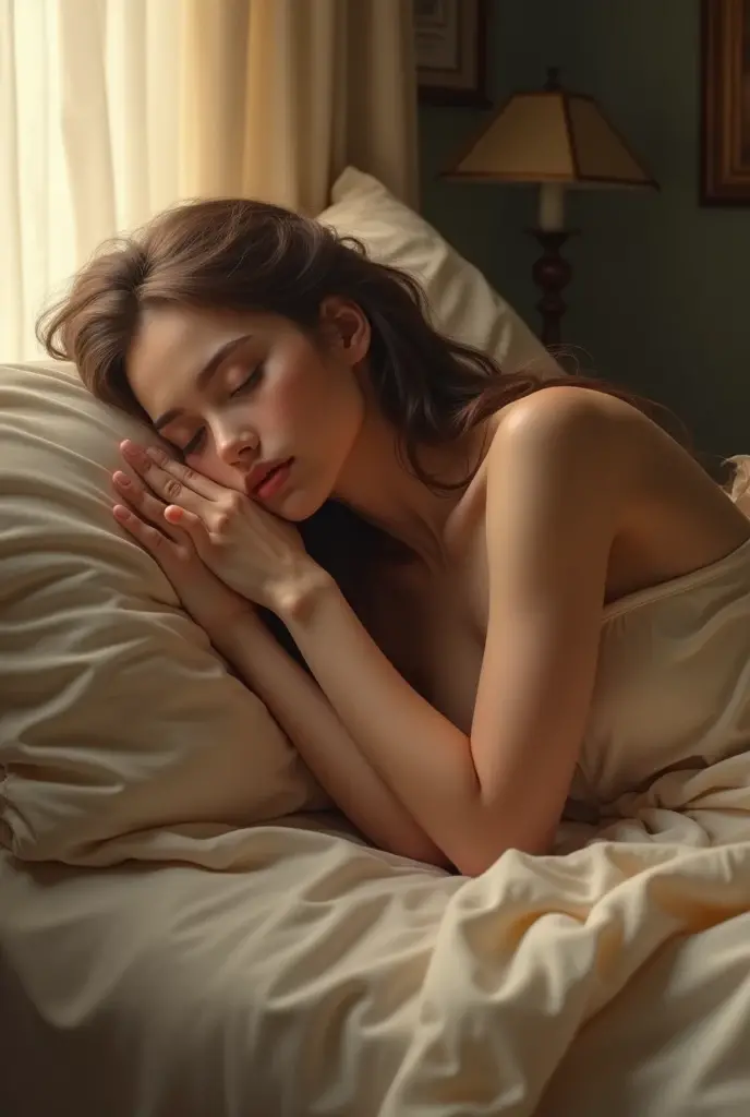 Ever born beautiful woman laying in bed naked - SeaArt AI