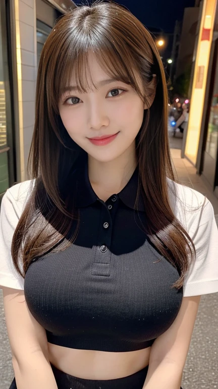 ((best quality, 8K, chef-d&#39;artwork :1.3)), 1fille, souriant, Tout le corps, visage mince, une jolie femme, (dark brown hair), robe pleine longueur :1.1, Ultra detailed face, detailed eyes, double eyelid,  blurred background, visage mince, ville, dehors, rue,