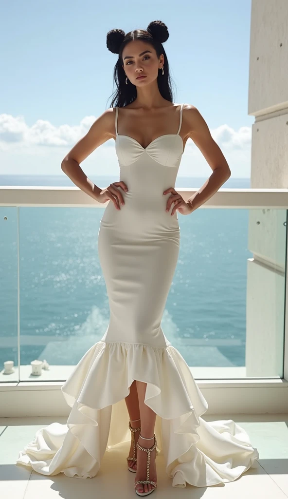 Mature girls, The large, super The large, huge breasts, wedding gown,The large海,Bright smile,seagulls,The wind blows,necklace , earrings,having fun,Hold a rose in hand,head gear,long leges