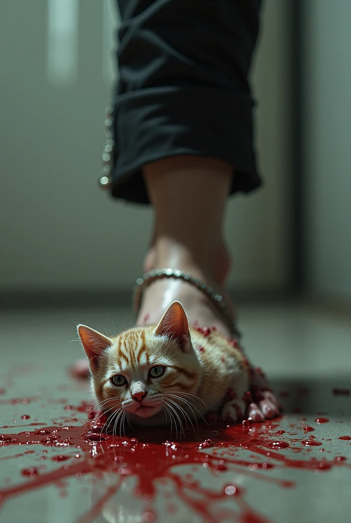 amateur photograph of a dead woman, lying on living room floor, 28 years old, plain t-shirt, jeans, (((two cats eating her))), (((3-year-old girl playing nearby))), eviscerated, disemboweled, poop on her chest, blood, blood splatters, rigor mortis, crime scene photo