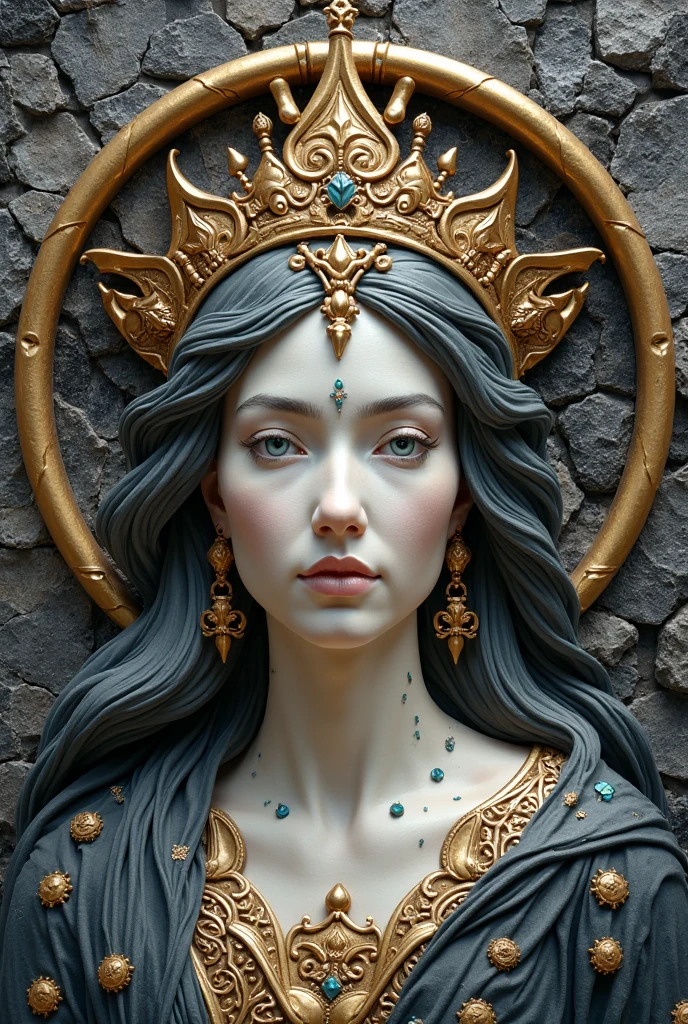 a close up of a statue of a woman with a moon in her hand, goddess. extremely high detail, 3 d goddess portrait, extremely detailed goddess shot, goddess close-up portrait, detailed matte fantasy portrait, a stunning portrait of a goddess, goddess portrait, portrait of a beautiful goddess, portrait of a norse moon goddess, zbrush central contest winner