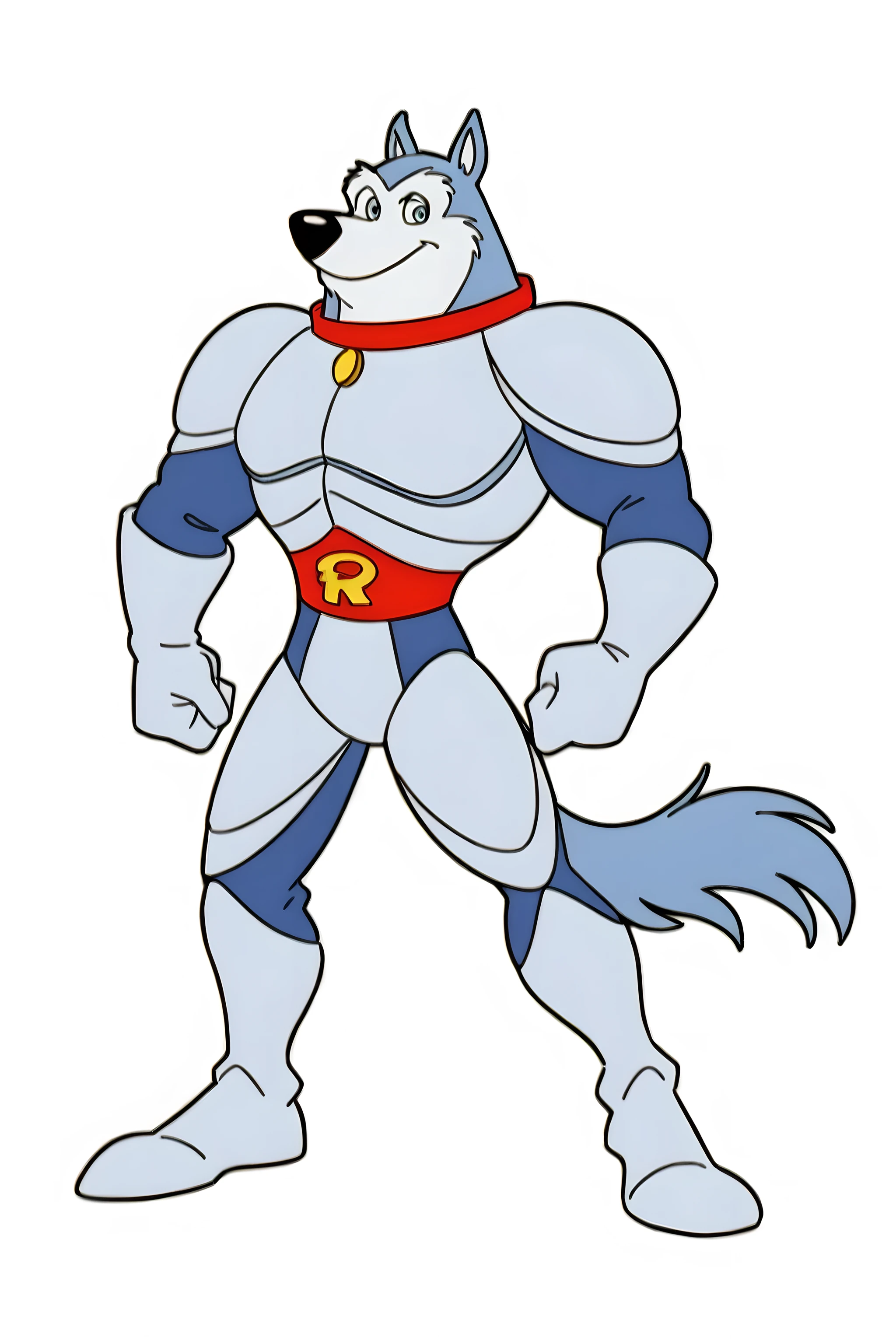 Exile (Road Rovers), white background, no background, standing, looking at viewer, flat color, red collar, blue eyes
