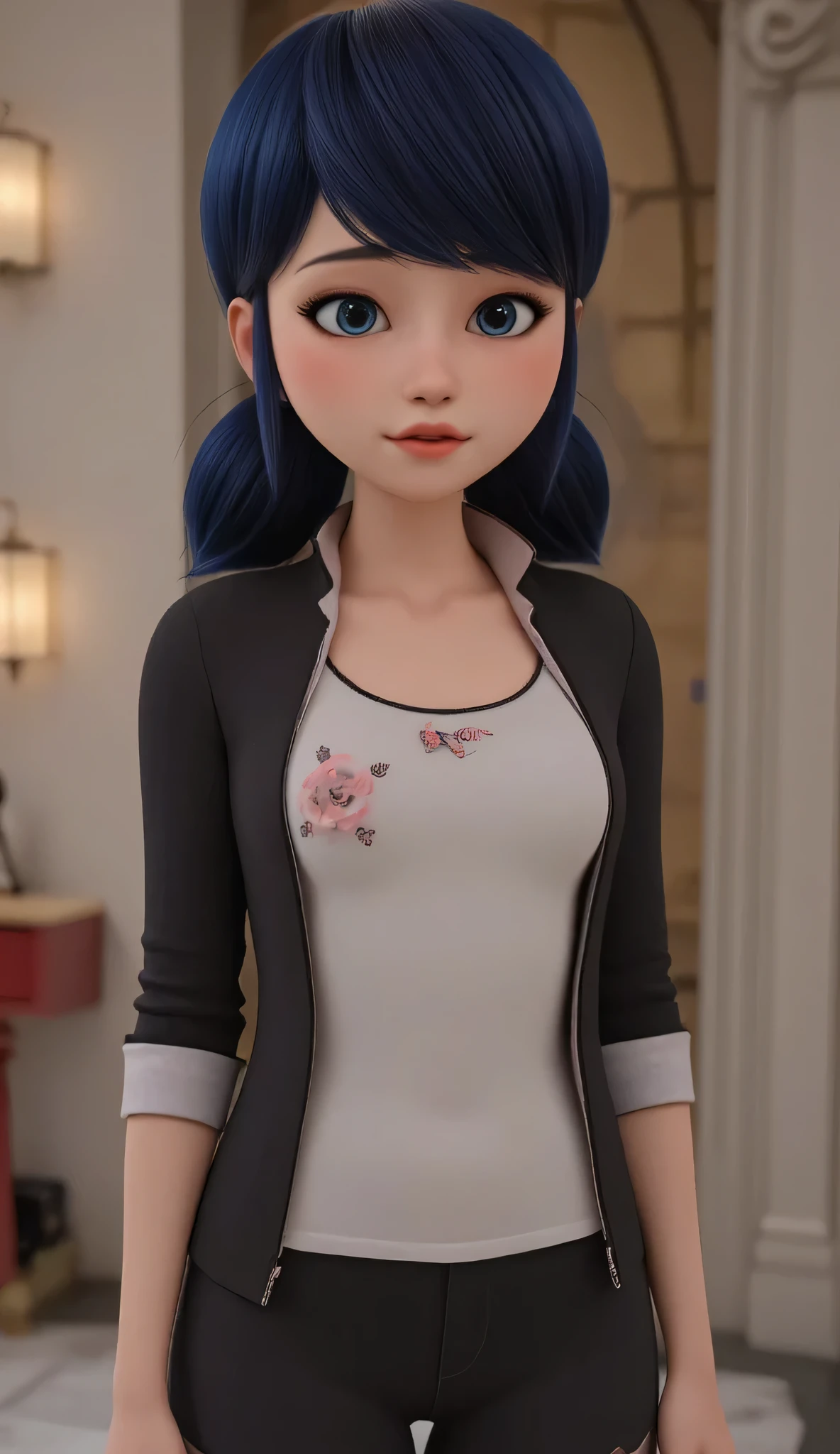 1girl, Solo, High Resolution, Masterpiece, Accurate, Anatomically Correct, Best Quality, High Details, High Quality, black hair, blue eyes, tween, realistic, cute