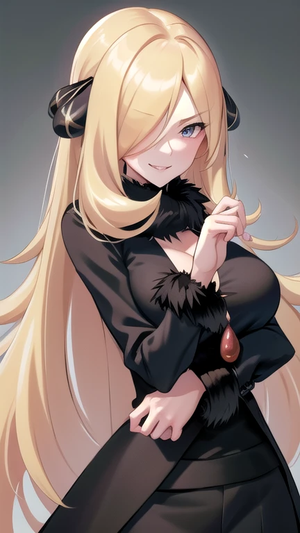 (masterpiece), (best quality)
BREAK cynthia \(pokemon\), fur collar, black coat, fur-trimmed coat, black shirt, black pants, looking at viewer, smile, heart-shaped_pupils, hand on chin, blonde hair, ahegao, tongue out, drooling, bedroom
