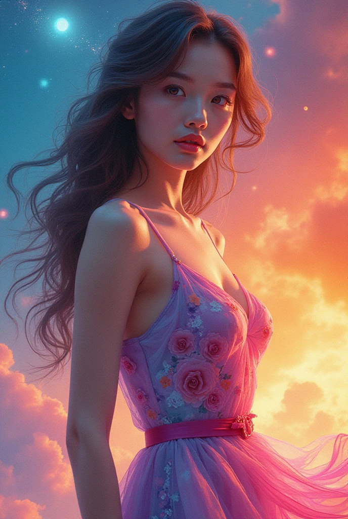 masterpiece,excellent quality,Like a mirror,cinematic experience,Extremely detailed,absurd),8K,wallpaper,(Ray Tracing),Physically Based Rendering,Super Fine,Narrow your focus,rest(1 Japanese、Japanese baby face，cute，Beautiful women),(Star:2.0),(Pretty Face),(beautiful eyes),(Perfect eyes:1.6),(Radiant Skin:1.2),(Feel free to hairstyle),(Random hair color)rest,(Super high leg jumpsuit:2.0),(Large Breasts),(Sexy thighs),(function),(plump),(front:2.0),(whole body:2.0),(look at me),(Detailed hands:2.0),(Beautiful female hands:2.0),(Portrait of a goddess,Cosmic aura,Space,rainbow particles,Diffuse reflection of light),(彼女はゆったりSpaceに浮いている:2.0)