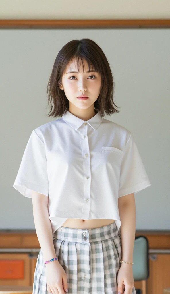 A beautiful woman who has been  and tied up、Hands tied with rope、２１talent、Beauty、Well-formed face、Beautiful black hair、Has bangs、Well-balanced proportions、Beautiful legs、Make your eyes even、Dark short-sleeved shirt、skirt、White panties are visible、Facing forward、sitting in front of a cabin in the woodedium build、Like real life、highest quality、