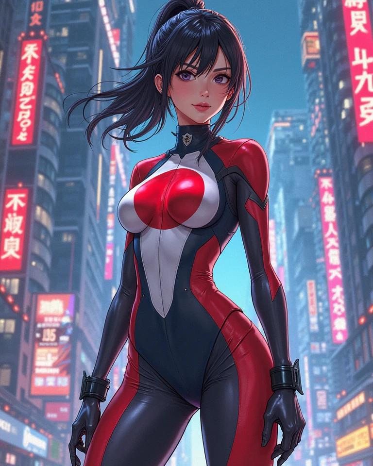 girl spacepunk,(((1girl))),((beautiful girl with spacesuit)),
(large breasts:1.4),saggy breasts,((((long twin braids,tight braids,long braid,braided hair,long hime cut,dark hair,black hair,colored inner hair)))),(((red_eyes:1.3))),intricate eyes,beautiful detailed eyes,symmetrical eyes,((fat)),(((lustrous skin:1.5,bright skin: 1.5,skin tanned,shiny skin,very shiny skin,shiny body,plastic glitter skin,exaggerated shiny skin,illuminated skin,wet legs))),(spider lower abdomen,narrow waist,wide hip,athletic body,inflated legs,detailed body,(detailed face)),
cute,slutty,seductive,erotic,(((nsfw))),
revealing clothing,show skin,((underboob:1.5)),(cleavage),((space suit outfit, red space suit,short sleeve spacesuit)),(wearing a space suit outfit:1.3,space suit clothes),((zipper suit, zipper slightly unzipped))),((wet clothes,intricate outfit,intricate clothes)),
(dynamic pose:1.0),solo focus,embarrassed,(centered,scale to fit dimensions,Rule of thirds),
cyberpunk city by the ocean at night, with bright neon signs and dark stormy clouds and puddles, scenery:1.25,nighttime, starry night, cosmos,Very dark night that makes the neon lights stand out, very bright neon lights,nighttime, starry night, cosmos,
artistic photography,(photography taken by sldr),highres, sharp focus,(ultra detailed, extremely detailed), (photorealistic artwork:1.37),(extremely detailed CG unity 8k wallpaper),((synthwave background theme)),(((vibrant colors))),intricate,(intricate background),(masterpiece),(best quality),perfect rendered face,perfect face details,realistic face,photo realistic,analog style,((intricate detail)),(((realism))),