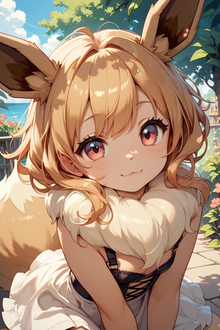 Chibi Cat Character、white backgrounid、put out the tongue、a smile、kawaii、a blond、Mare、Bright background、showy、