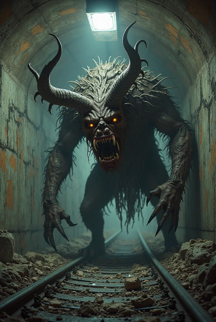 Chimera walking on all fours with disgusting ox foot skeletal and deformed hairy with long pointy tail no eyes and with long horns, half dark academia dc comics style dc comics style