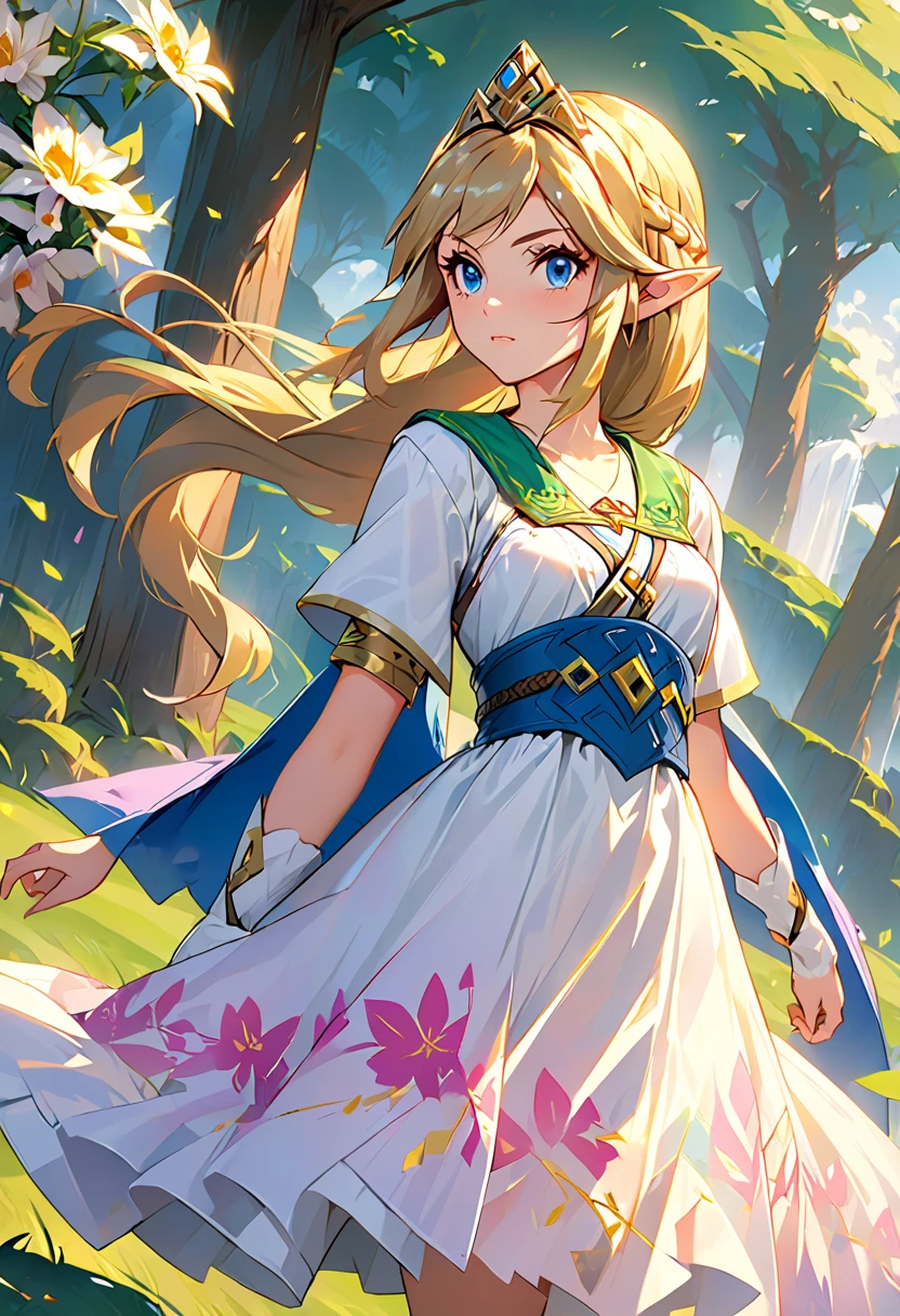 Anime cleric in temple breath of the wild art style