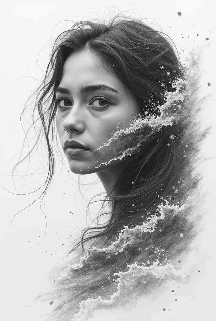 painting, ksanitko, in the style of yanjun cheng, black and white mastery, black and white portraits, , expressive line-work, loose, gestural strokes, sopheap pich --ar 69:128 --s 750 --v 5.2