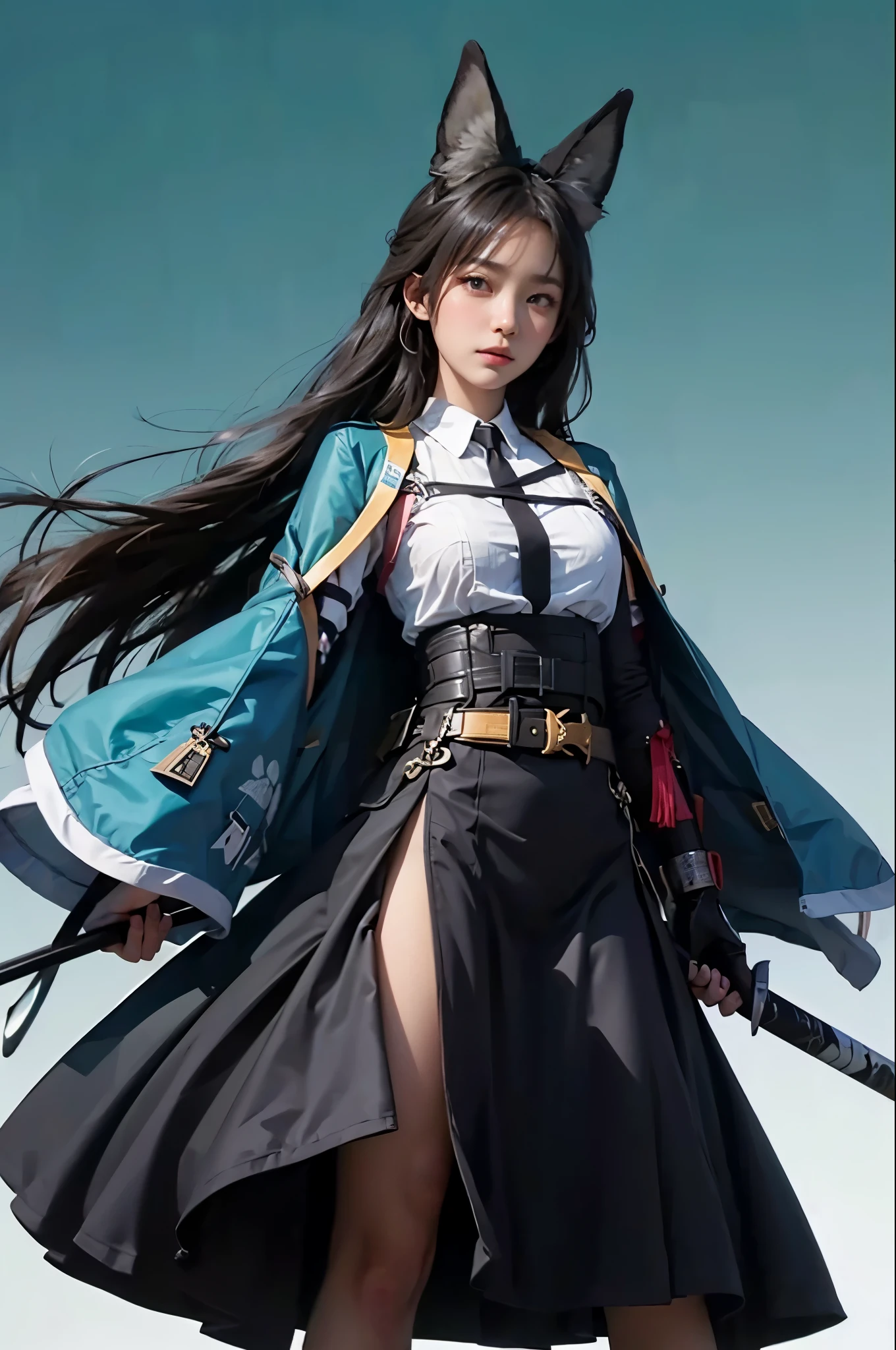 1girl, high res, highly detail, masterpiece, best quality, Miyabi Hoshimi, blue aura, blue slash