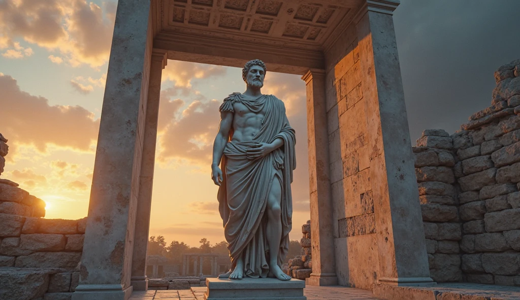 Ancient construction of the style of Plato's time with large statues