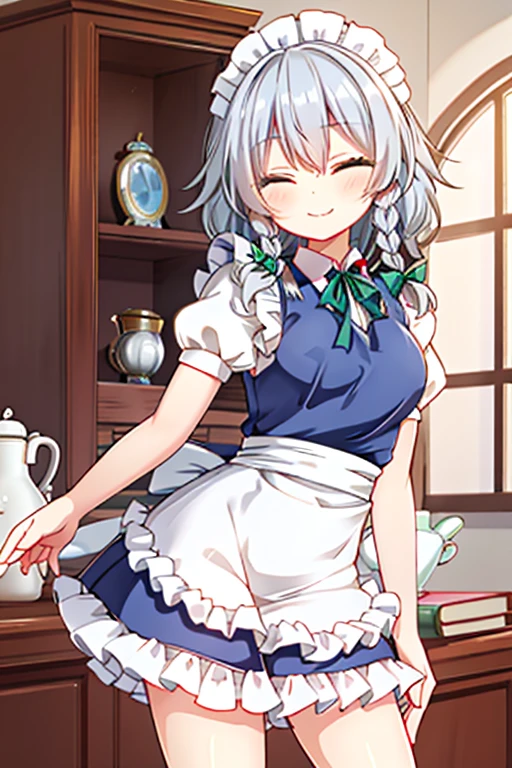 izayoi sakuya、Maids、embarrassed from、cute little、The whole body is、Too erotic pussy、The inside of my pussy is covered in semen、Open crotch、Showing the side、Being punished