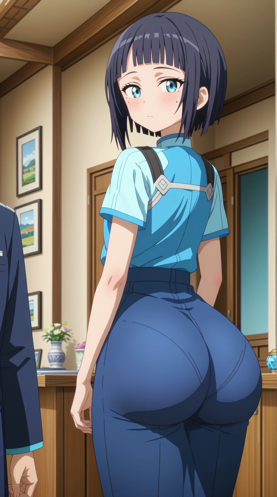 Butt, attractive thighs, bigg butt, , big , Akira Makino, Oni chichi, Short hair, blue Hair, purple eyes,