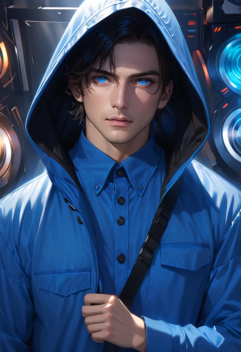 I want a man with white skin, with eyes covered in a demonic blue aura, I want him to have a hateful expression and dark, firm brown eyes, and a blue demonic aura with a trace of ice on his skin that surrounds his entire being, This man has two white horns that are embedded in blue flames and will have short brown hair and will wear a silver chain around his neck., pink lips with small traces of ice, will wear a gray and blue kimono with radiant white crystals, appear to be at least 20 years old. captured in an ultra-realistic full HD 4K portrait, detailed texture showing its menacing shape, Immersive atmosphere, high definition shadow play, digitalpainting, nevoa no environment. I want a different monster from each other and make the image darker, obscure, creating a dark and dimly lit horror atmosphere!
