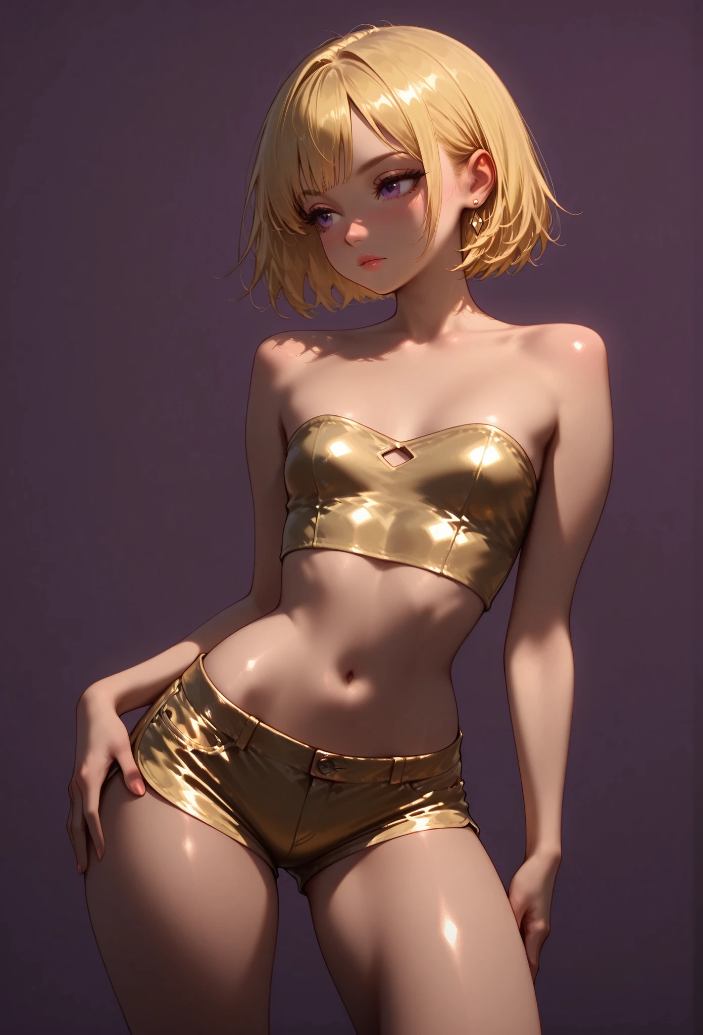 (solo), (a detailed full body RAW photo of a girl), (masterpiece:1.0), (best quality:1.4), (ultra highres:1.2), (photorealistic:1.4), 8k resolution, Canon EOS R5, 50mm, absurdres, ultra detailed, (18yo), cinematic lighting, detailed beautiful face, (makeup:1.2), (ulzzang-6500-v1.1), petite figure, detailed skin texture, pale skin, cup-d breasts , (skinny and fit body:1.3), thigh gap, detailed blonde hair, (small body), (Avril Lavigne:0.7), (no top, white skirt lifted, tiny panties:1.4), realistic glistening skin, (bedroom:1), (cameltoe:1.3), (sweating:1.45), slim waist,  smiling with parted lips, blushing, blue eyes , solo