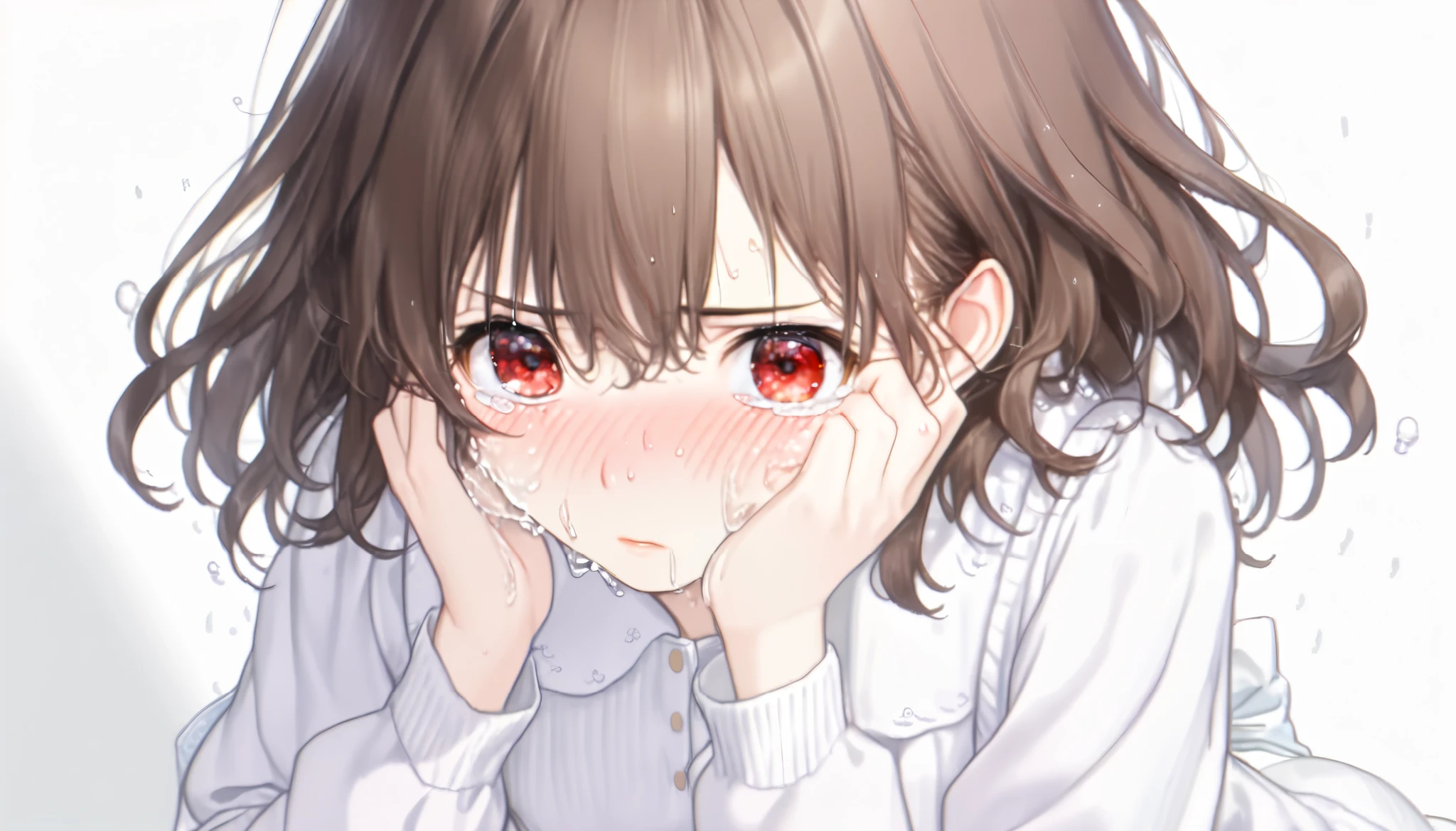 1girl, animegirl, solo, Houshou Marine, laying on her back on the bed, ((almost asleep eyes half lidded)), mouth wide open, tongue out, ((tongue out)), ((saliva dripping from tongue)), ((crying with eyes wide open)), (( out of breath)), wearing Underwear