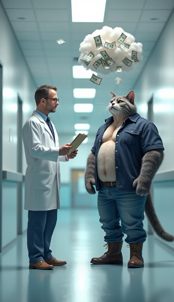The zombie Big bodybuilder white cat The doctor preparing the injection with the antidote, showing the seriousness of the moment. Pixar style