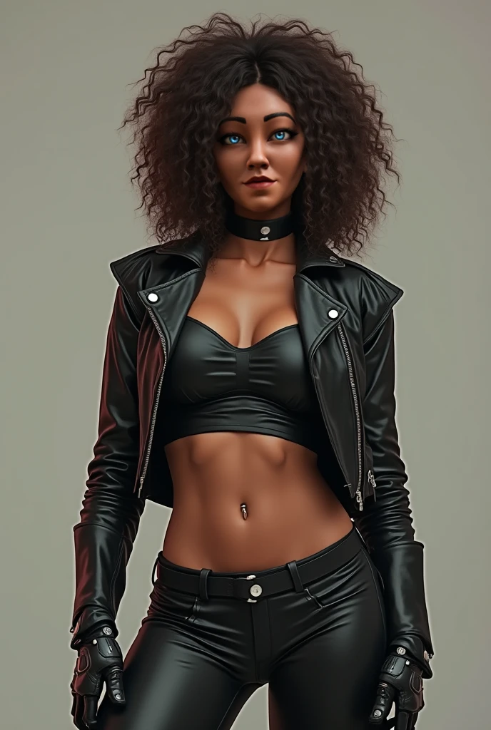 Masterpiece, highest quality, details, black woman, African female, hunter, brown skin, warrior, modern, full body, sensual eyes, gun in hand, city building, realistic, game avatar, sexy pose, brown leather clothes, silver bullet necklace, crucifix earrings, long braided hair, grandes, vampire hunter