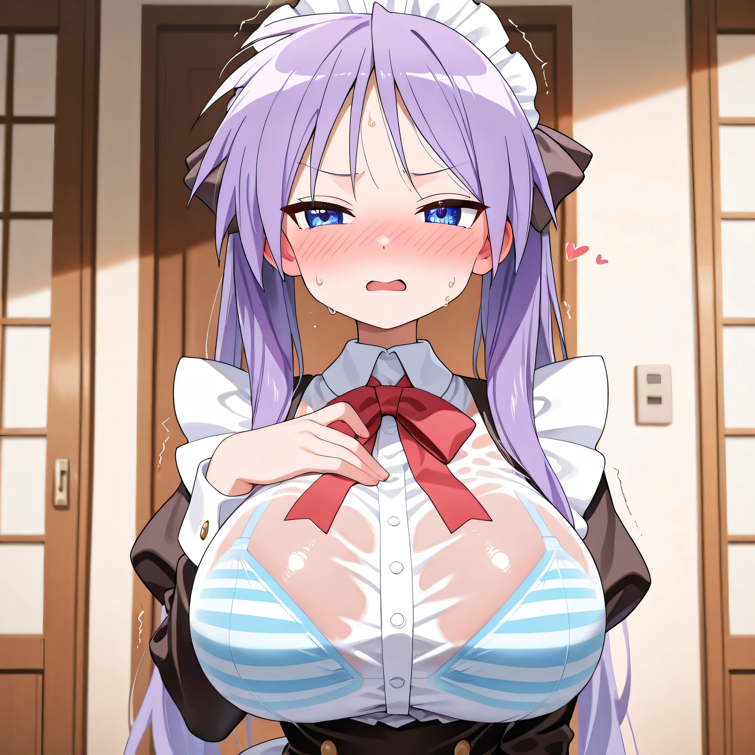Big Boobs、Small、Low body、 elementary school student、very aesthetic, high image quality, great quality, masterpiece, best quality, High Resolution, absurd dress with upper body to left,  sensitive,  latest, anime screenshot, screen cap,Anime Coloring,
1 girl, alone,lskagami,  Purple Hair Bow , maid clothes、white blouse、ruffle skirt, detailed background,  heart、( huge breasts:1.4)、feels good、close eyes、blush、White muddy love juice、A large amount of love juice spews out、 drip a large amount of love juice、See-through clothing、open crotch、opens legs、Intense Masturbation、Intense Masturbating、 touch your crotch、Pleasure、 top、 convulsions、vibration、 trembling、sweat、Heavy Breathing、or,、Feeling naughty、feels sexual pleasure、Make a sound、Panting、Puddle under the crotch、put your finger in the pussy、Use your fingers to pierce your pussy、 Bend Your Knees、long skirt、 love juice is scattered、lower back with one hand、cute striped underwear、Striped bra、 can see through clothes and bras、While touching my chest、Clothes get wet、stand up、sticks out your butt、from behind、Indoor shoes、high socks、big butt