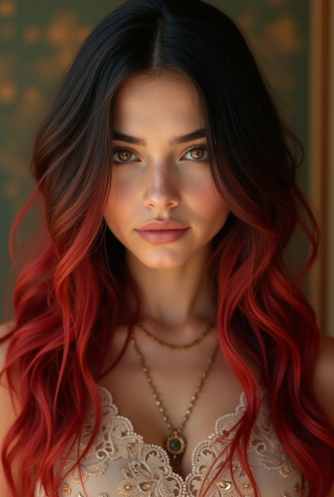 (photorealism:1.2), lexa doig as Rommie, black and Red hair, pout, neutral facial expression, frontal view, standing streight, high resolution, highly detailled,