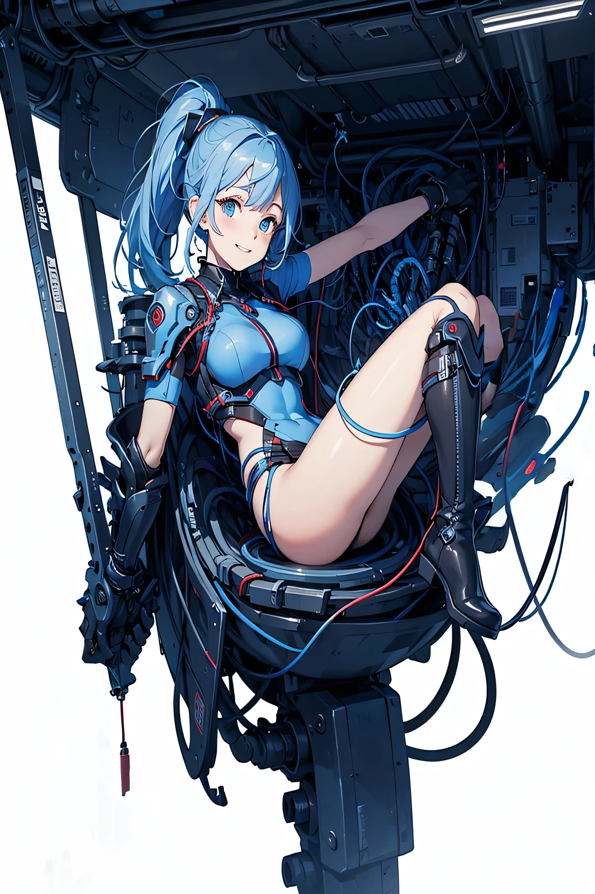 (((masterpiece、Top image quality、top-quality、highly detailed unity 8kwall-paper)))、((Illustration of one girl))、(pilot)、(((blue silver short hair)))、Red eyes、((Tall))、(((Muscle Girl、Muscular and strong body、abdominals、muscular and thick arms、muscular and thick legs、stocky build、muscular legs、broad shoulders))))、(((白いpilotスーツ)))、((manspreading、Sitting in the cockpit、armpit))、((space fighter cockpit、The Universe on the Monitor、Earth seen from space))