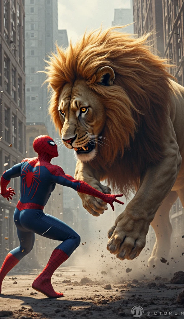 Spider man fight Lion