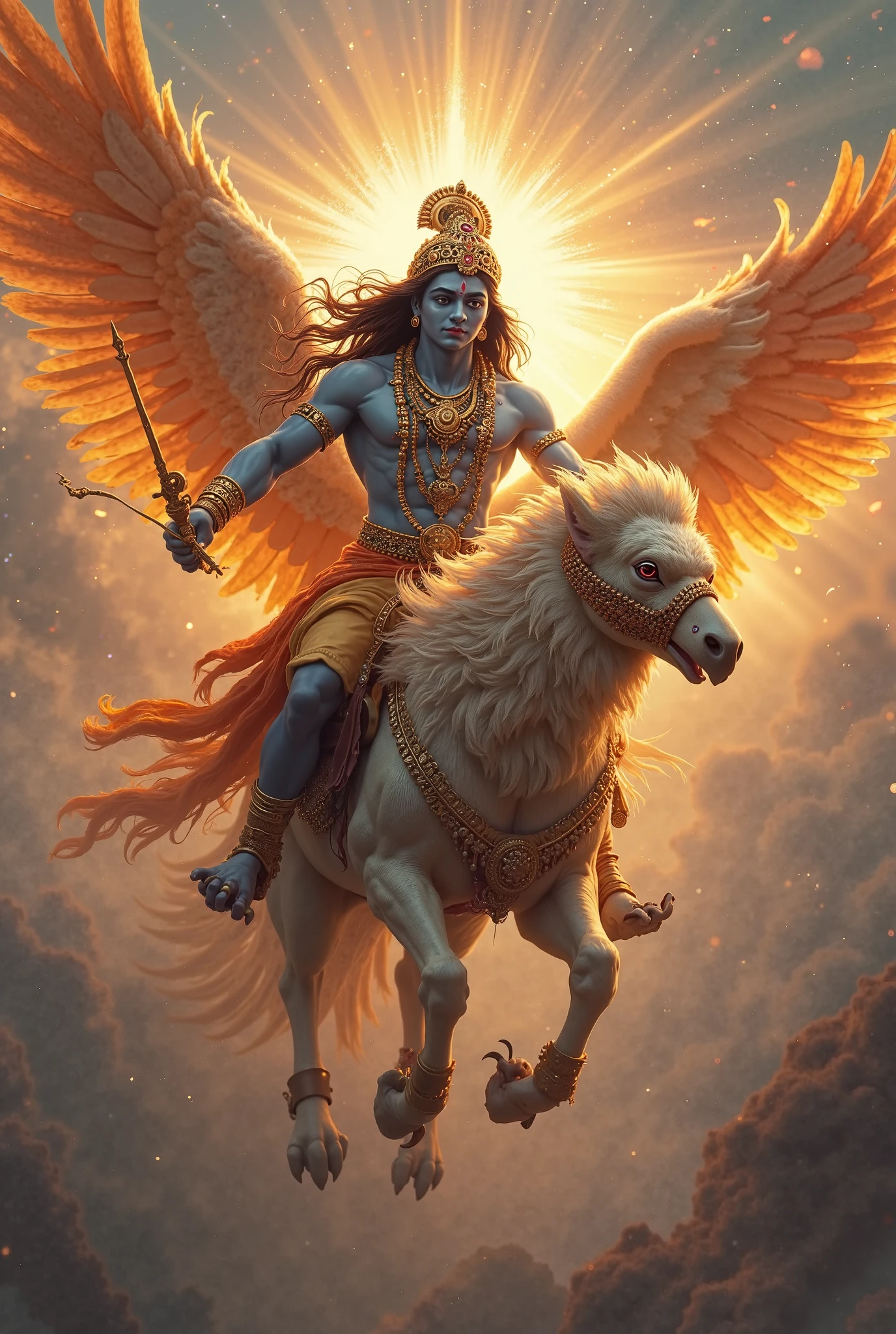Ravana riding pushpakavimanam at night