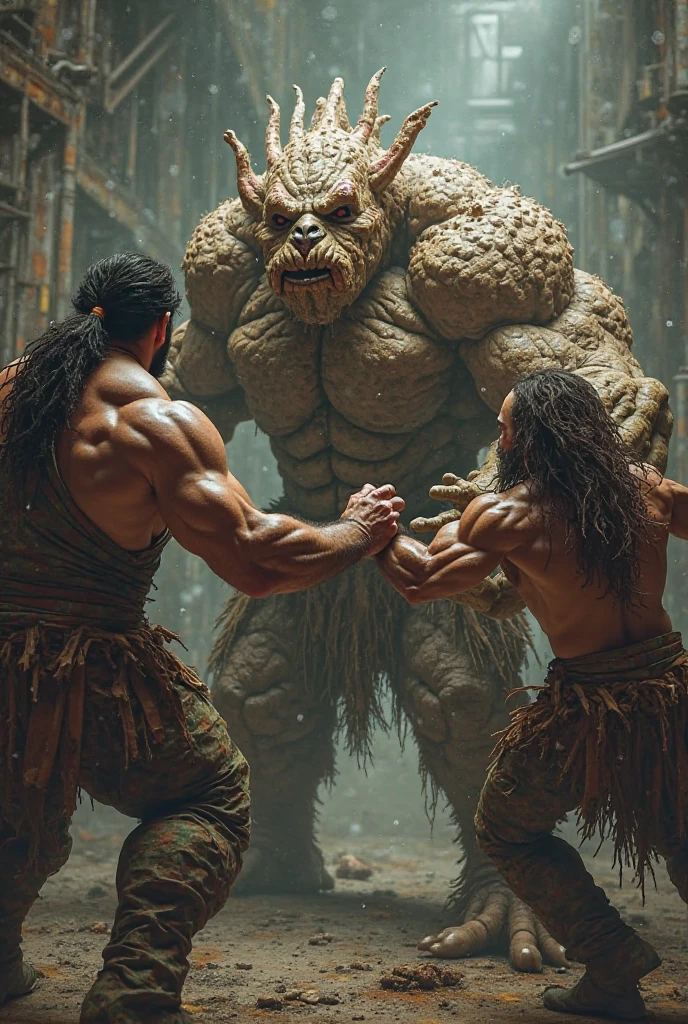 a muscular monster dueling in an arena