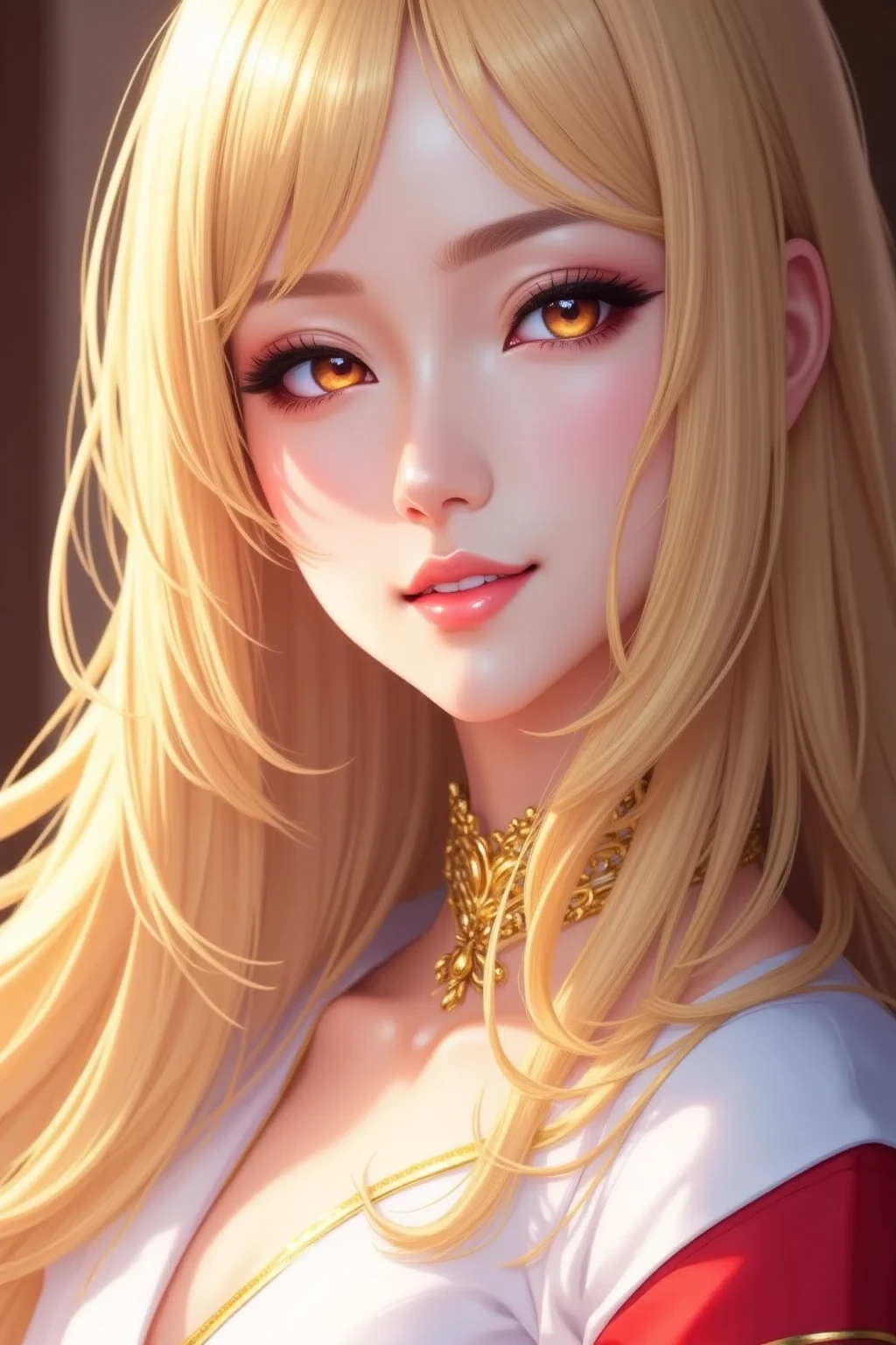 American girl of 18, video gamer, wearing translucent short T-shirt, yellow hair, ((blush: 0.8)), natural skin texture, 4K textures, highly detailed, insane details, faint colors , ((long wavy hair)), ((smile on face: 0.4)), (no panties: 0.2), ((looking directly at the camera)), ((tilted head: 0.8 )), ((small breasts:1)).  