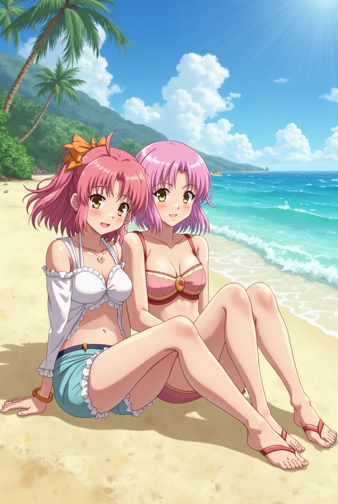 shikimori, medium breast, slim legs, sunny day, Beach, leaning, beautiful eyes, green eyes, nervous
