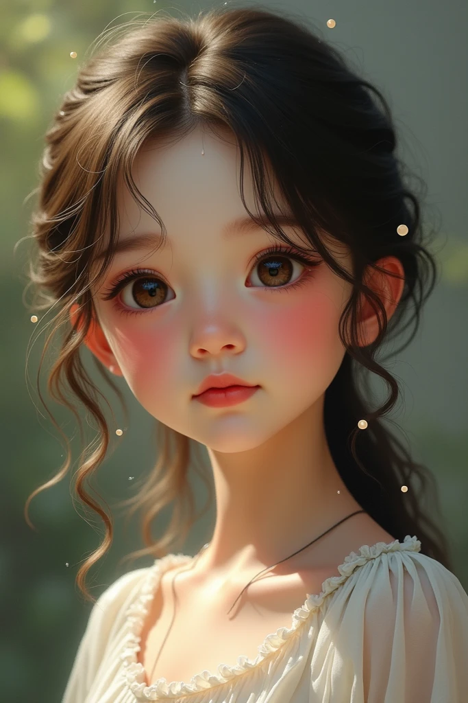 a close up of a little girl with a ponytail and red earrings, adorable digital painting, cute digital art, cute beautiful, beautiful cute, cute detailed digital art, realistic cute girl painting, cute portrait, cute girl, young cute face, cute and lovely, cute expression, cute cartoon character, cute young girl, cute cartoon, portrait cute-fine-face