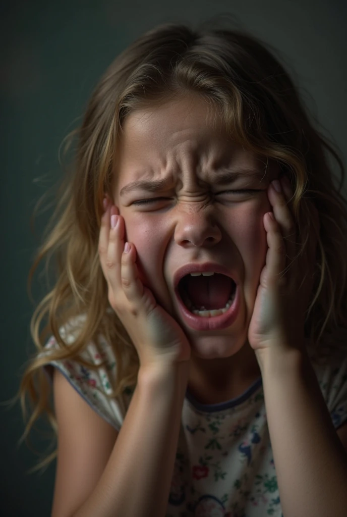 Crying young girl being abused without censorship