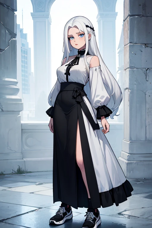 (best qualityer, work of art:1.2), ultra high resolution, realisitic, front lighting, intricate-detail, Exquisite details and textures, 1 girl, standing alone ,(Youngh), face highlight, fully body, face detailed, tear mole, offwhite skin, silver hair, hypdertailed, braided hair down to your feet, frontal demon horns, looking ahead at viewer, eyes large, silk robe, neckleace, breasts small redondos, BIG ASS, thick coxas, (hollow pattern, offwhite, silk), aretes, breasts small, Fine body, Luxury bedroom, professional lighting, photon mapping, radiosity, Physically based rendering,