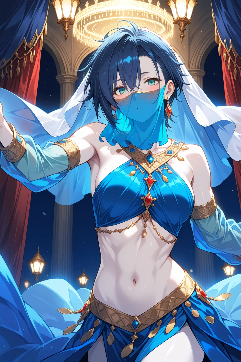 Blue Hair、long hair、、Black Sister Outfit、Black Wimple、Black Veil、Highest quality、4K、Beautiful light source、City of night、ruins、skyscraper、Emitting light source、Highest quality、Night Background、Light illumination