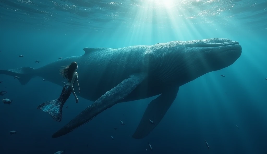 (work of art, best qualityer, ultra detali, best shade), (beautifull detailed face:1.3),(standing alone), (Family_friendly:0.8),hight contrast, ultra-high resolution,(1girl under the sea:1.6),(diving and petting a whale:1.3),whole body, Diving fact,refract Lumiere from above,Ablaze_Lumiere,live seaweed,colorful corals, gazing_longe, tropical fish,(turbulence disturbed body hair:1.2),([cerulean|Plata] body hair:1.1) 