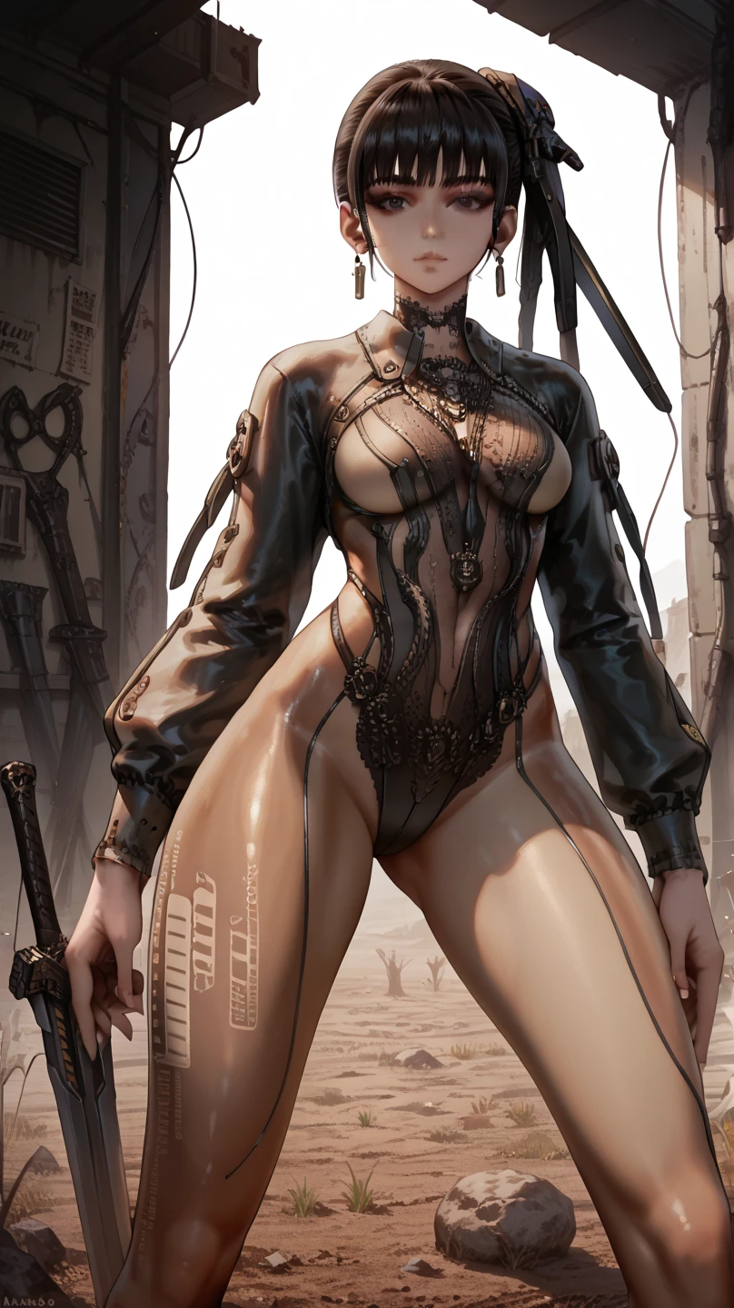 (((mulher))), (((melhor qualidade))), (((obra prima))), (((adulto))), (((1girl))), ((( de costas ))), ((( corte de cabelo bob ))), Uma gladiadora cyberpunk mulher de 25 anos com corpo perfeito, ((( Back view ))), ((( butt ))), shoulder pads with metal spines, Gladiadores do Brooklyn, (( corte de cabelo bob )), tiny leather panties, camiseta de time de rugby rasgada, quase nua no estilo selvagem urbano de Simon Bisley para a capa da revista Heavy Metal, Cabelo loiro curto, Minimum clothing, Metal protection on the left arm with intricate graphics, Dark red with white stars and white and navy blue checkerboard pattern, armadura, cheio de pontas e rebites, (((do joelho pra cima))), cabelos loiro branco curto, no fundo uma parede pintada por Shepard Fairey com um design intrincado
