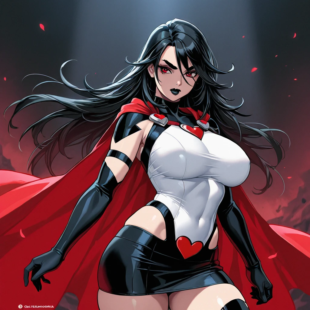 1girl,mature female,30s,sensual,black langerie,cleavage,medusa hair,pointy ears,black hair,((long hair)),((red skin,colored skin)),night,moon,floating,evil smile,dynamic pose,demon girl